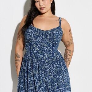 Torrid lovesick corset mini Blue Floral Sundress with Spaghetti Straps